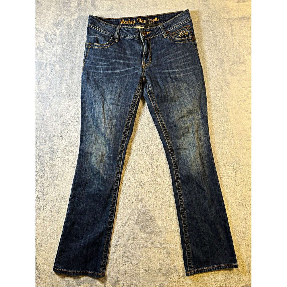 Harley Davidson Womens 6 Blue Denim Skinny Jeans Low Rise 31x31 Biker 3325-5